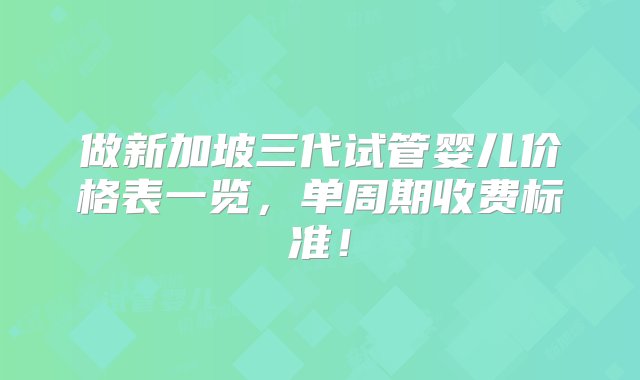 做新加坡三代试管婴儿价格表一览，单周期收费标准！