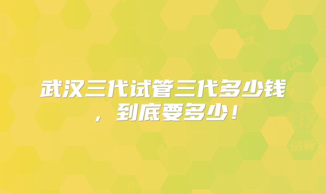 武汉三代试管三代多少钱，到底要多少！