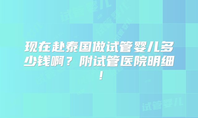 现在赴泰国做试管婴儿多少钱啊？附试管医院明细！