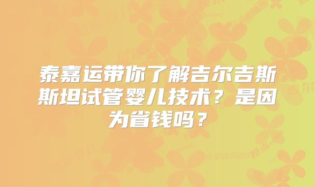 泰嘉运带你了解吉尔吉斯斯坦试管婴儿技术？是因为省钱吗？