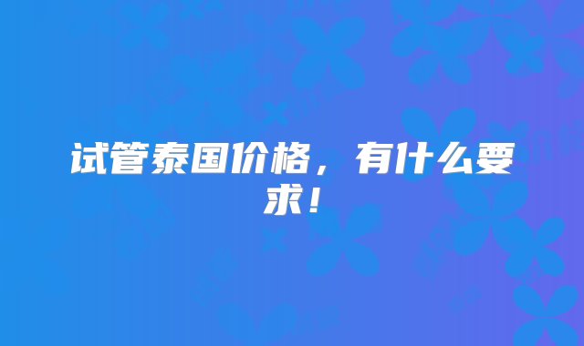 试管泰国价格，有什么要求！