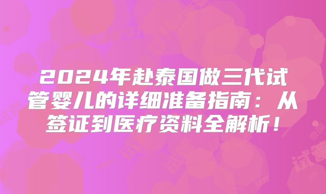 2024年赴泰国做三代试管婴儿的详细准备指南：从签证到医疗资料全解析！