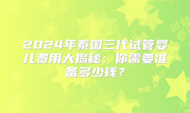 2024年泰国三代试管婴儿费用大揭秘：你需要准备多少钱？