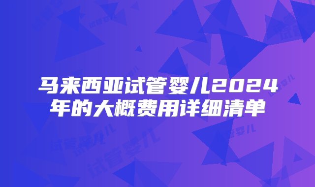 马来西亚试管婴儿2024年的大概费用详细清单