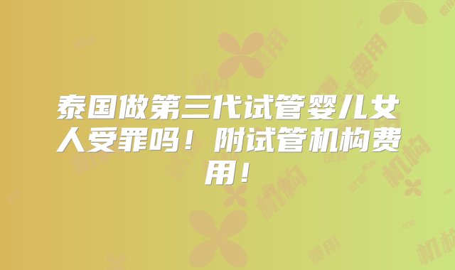 泰国做第三代试管婴儿女人受罪吗！附试管机构费用！