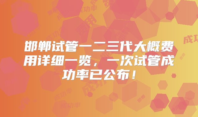 邯郸试管一二三代大概费用详细一览，一次试管成功率已公布！