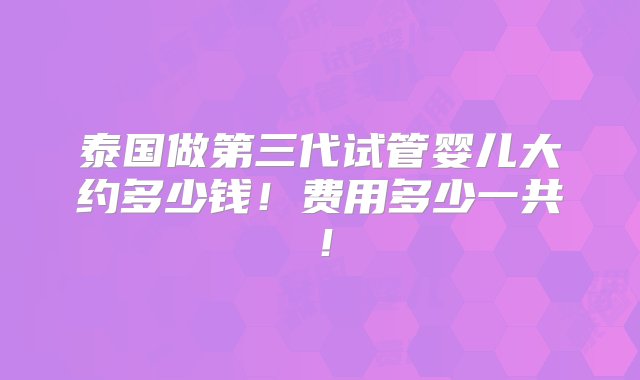 泰国做第三代试管婴儿大约多少钱！费用多少一共！