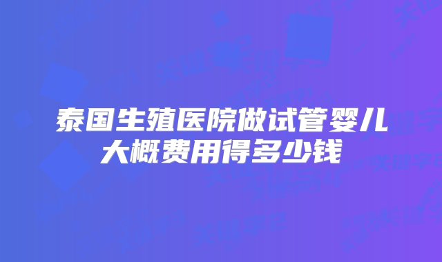 泰国生殖医院做试管婴儿大概费用得多少钱