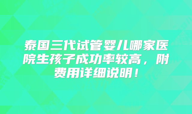 泰国三代试管婴儿哪家医院生孩子成功率较高，附费用详细说明！