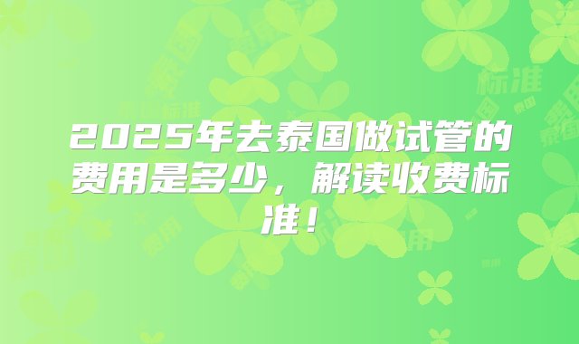 2025年去泰国做试管的费用是多少，解读收费标准！