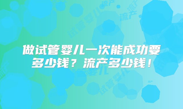 做试管婴儿一次能成功要多少钱？流产多少钱！