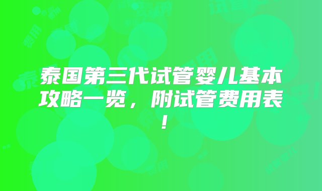 泰国第三代试管婴儿基本攻略一览，附试管费用表！