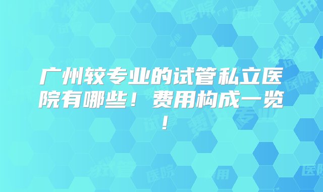 广州较专业的试管私立医院有哪些！费用构成一览！