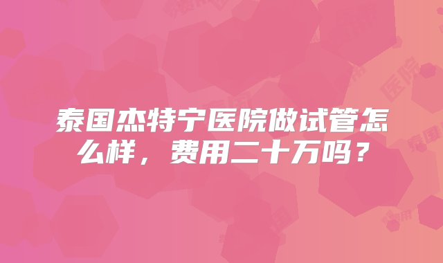 泰国杰特宁医院做试管怎么样，费用二十万吗？