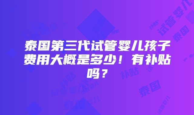 泰国第三代试管婴儿孩子费用大概是多少！有补贴吗？