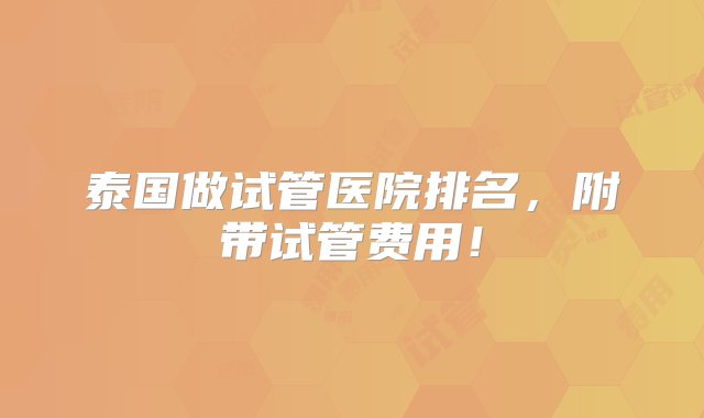 泰国做试管医院排名，附带试管费用！