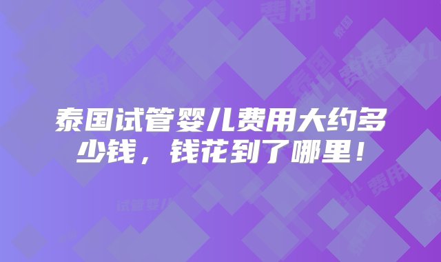 泰国试管婴儿费用大约多少钱，钱花到了哪里！