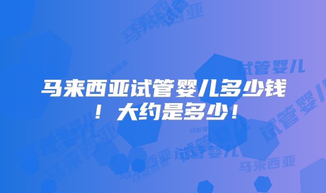 马来西亚试管婴儿多少钱！大约是多少！