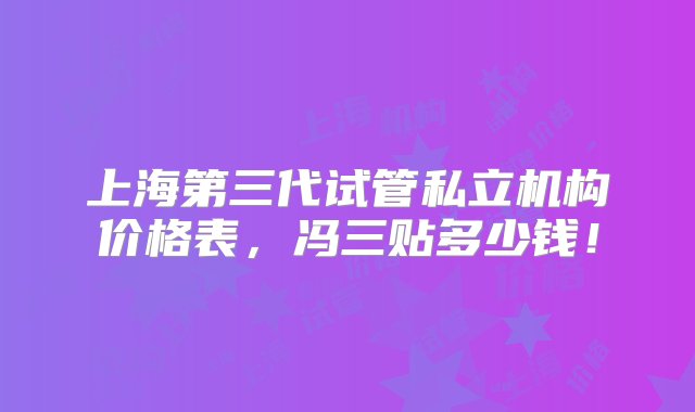 上海第三代试管私立机构价格表，冯三贴多少钱！