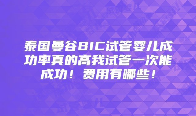 泰国曼谷BIC试管婴儿成功率真的高我试管一次能成功！费用有哪些！