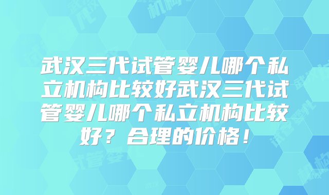 武汉三代试管婴儿哪个私立机构比较好武汉三代试管婴儿哪个私立机构比较好？合理的价格！