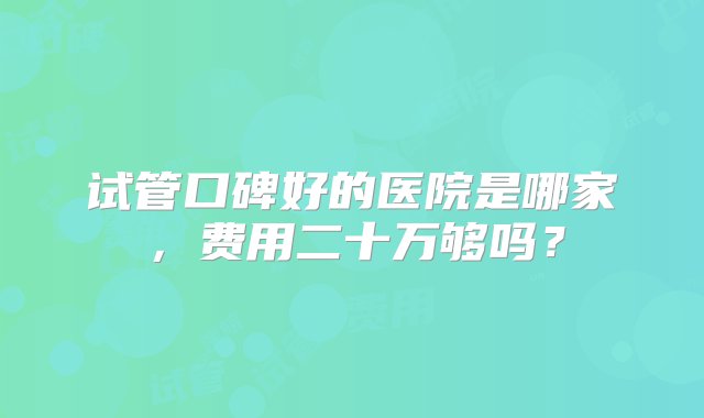 试管口碑好的医院是哪家，费用二十万够吗？