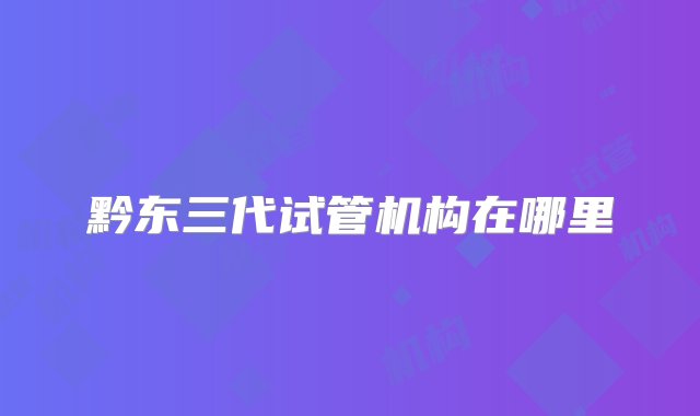 黔东三代试管机构在哪里