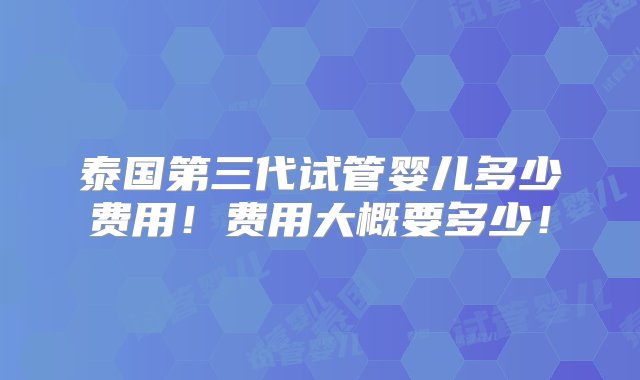 泰国第三代试管婴儿多少费用！费用大概要多少！