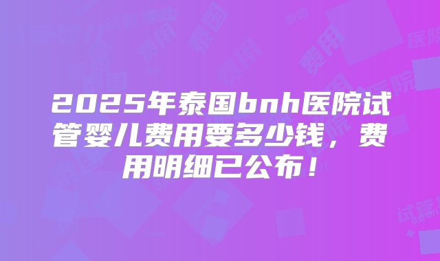 2025年泰国bnh医院试管婴儿费用要多少钱，费用明细已公布！