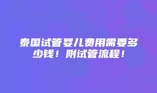 泰国试管婴儿费用需要多少钱！附试管流程！