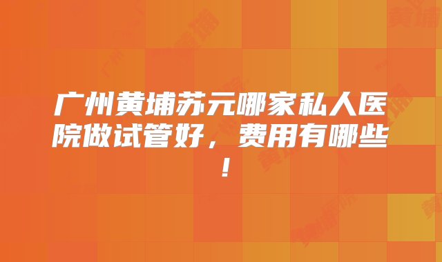 广州黄埔苏元哪家私人医院做试管好，费用有哪些！