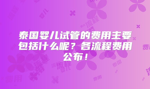 泰国婴儿试管的费用主要包括什么呢？各流程费用公布！