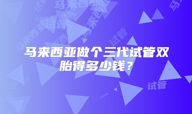 马来西亚做个三代试管双胎得多少钱？