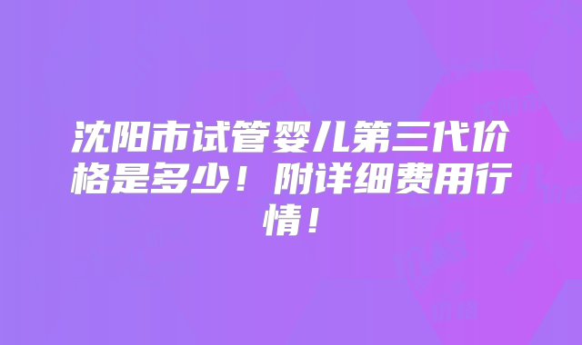 沈阳市试管婴儿第三代价格是多少！附详细费用行情！