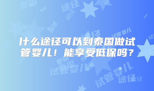 什么途径可以到泰国做试管婴儿！能享受低保吗？