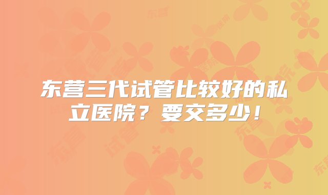 东营三代试管比较好的私立医院？要交多少！