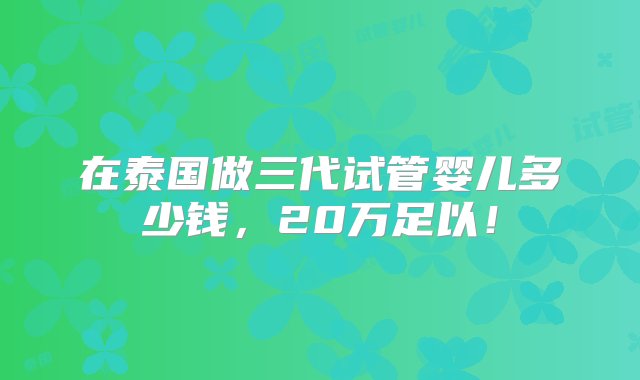 在泰国做三代试管婴儿多少钱，20万足以！