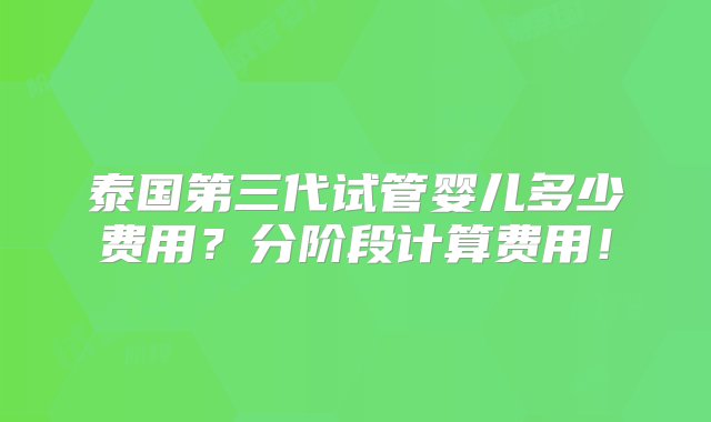 泰国第三代试管婴儿多少费用？分阶段计算费用！