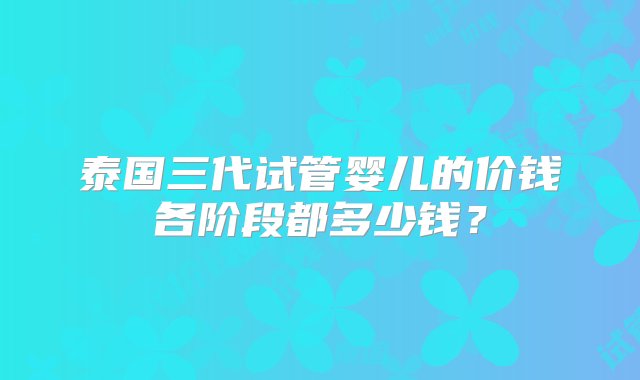 泰国三代试管婴儿的价钱各阶段都多少钱？