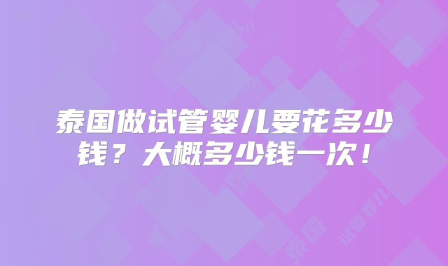 泰国做试管婴儿要花多少钱？大概多少钱一次！