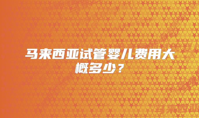 马来西亚试管婴儿费用大概多少？