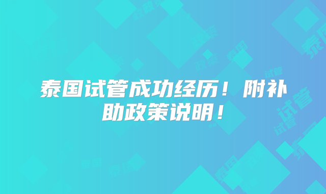 泰国试管成功经历！附补助政策说明！