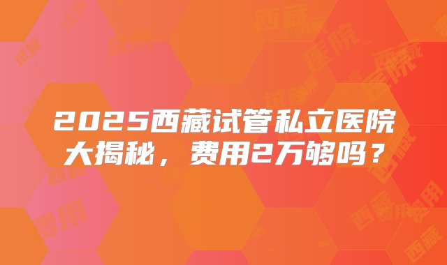 2025西藏试管私立医院大揭秘，费用2万够吗？