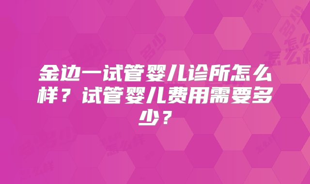 金边一试管婴儿诊所怎么样？试管婴儿费用需要多少？