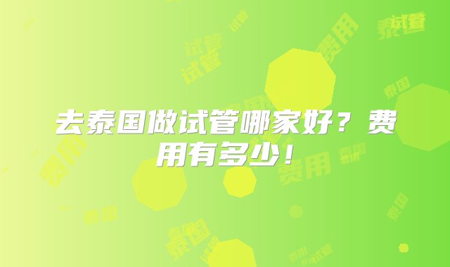 去泰国做试管哪家好？费用有多少！