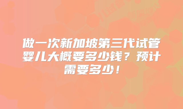 做一次新加坡第三代试管婴儿大概要多少钱？预计需要多少！