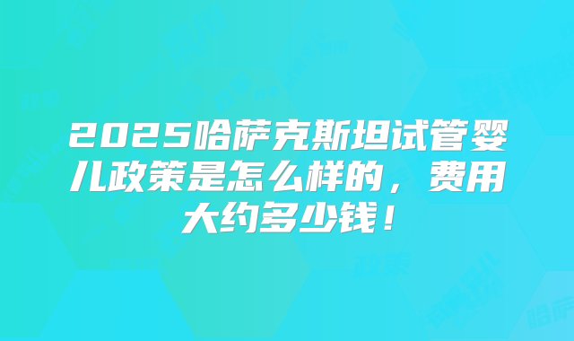 2025哈萨克斯坦试管婴儿政策是怎么样的，费用大约多少钱！