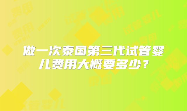 做一次泰国第三代试管婴儿费用大概要多少？