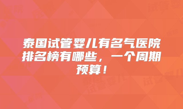 泰国试管婴儿有名气医院排名榜有哪些，一个周期预算！