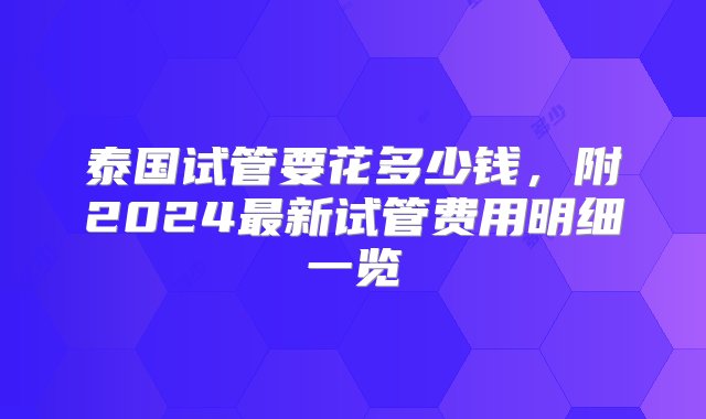 泰国试管要花多少钱，附2024最新试管费用明细一览